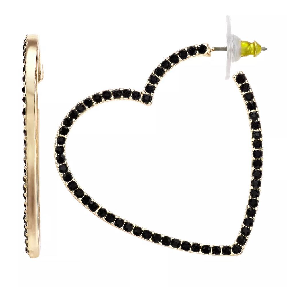 NWT Nine West Simulated Crystal Heart Hoop Earrings